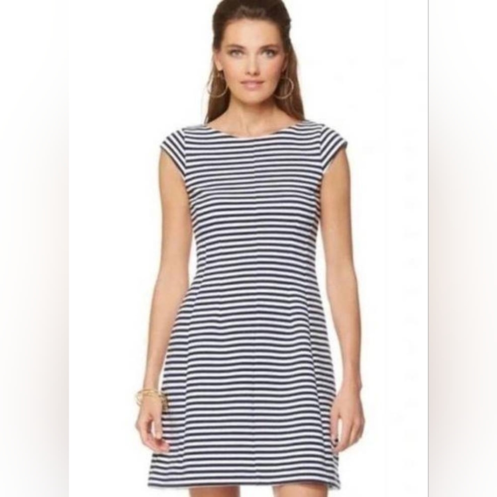 Lilly Pulitzer Blue & White Stripe Briella Fit & Flare short sleeves Size S